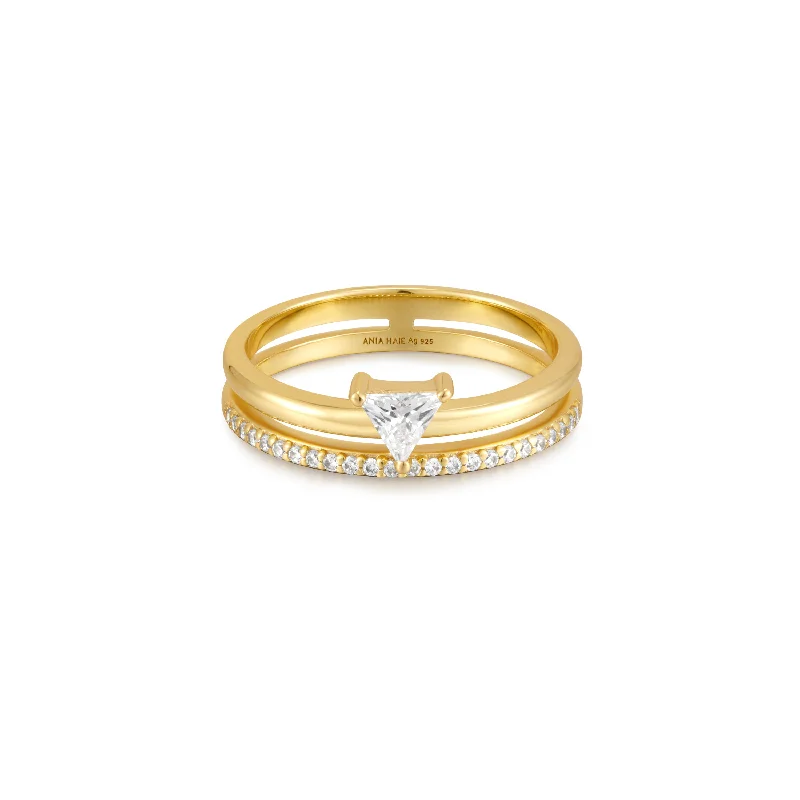 Women’s stackable rings-Gold Double White Triangle Stacker Ring