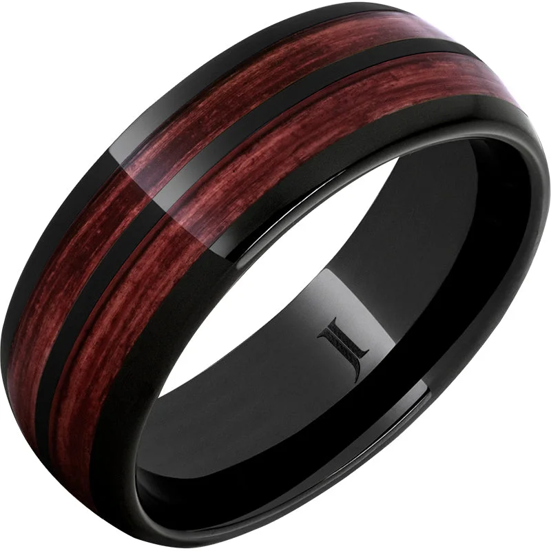 Women’s vintage wedding rings-Double Barrel - Barrel Aged™ Black Diamond Ceramic™ Dome Ring with Cabernet Inlays