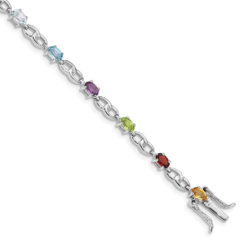 Women’s vintage bracelets-Sterling Silver Rhod-plat Ameth, Bl Top Citri, Perid, Garnet Bracelet-WBC-QG5061-7.5