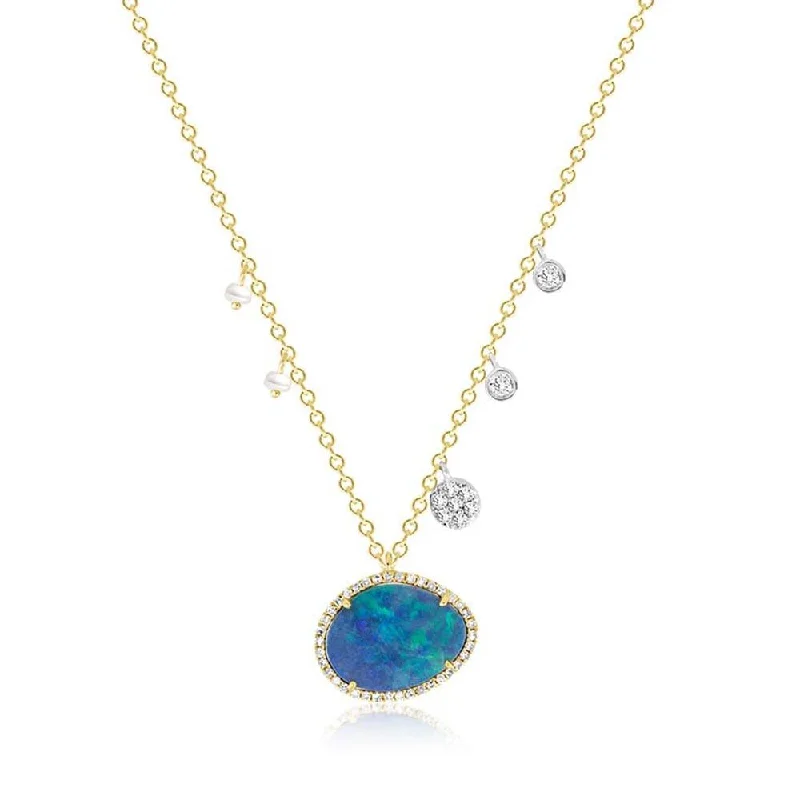 Women’s matching necklace sets-Meira T Australian Opal with Off-Centered Pearls & Diamond Charms