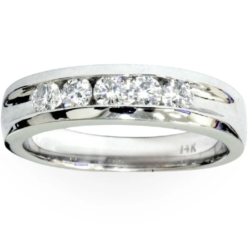 Women’s engagement rings with diamond accents-Mens 3/4ct Diamond White Gold Wedding Ring Band New