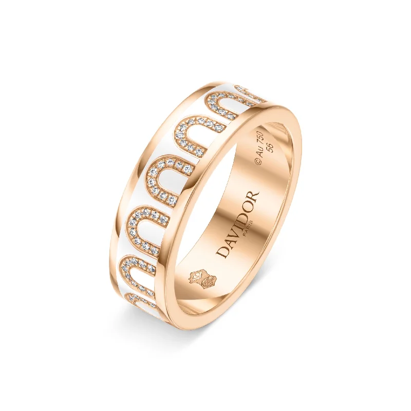 Women’s princess-cut rings-L'Arc de DAVIDOR Ring MM, 18k Rose Gold with Neige Lacquered Ceramic and Arcade Diamonds