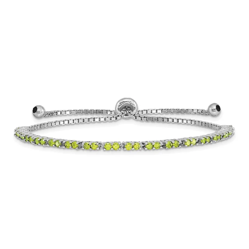 Women’s pearl bracelets-Sterling Silver Rhod-plated August Lime CZ Adjustable Bracelet-WBC-QG4757AUG