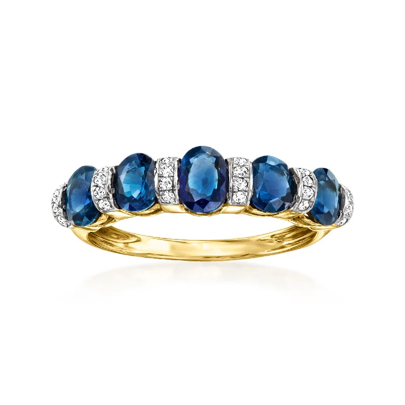 Women’s art deco engagement rings-Ross-Simons Sapphire and . Diamond Ring in 14kt Yellow Gold