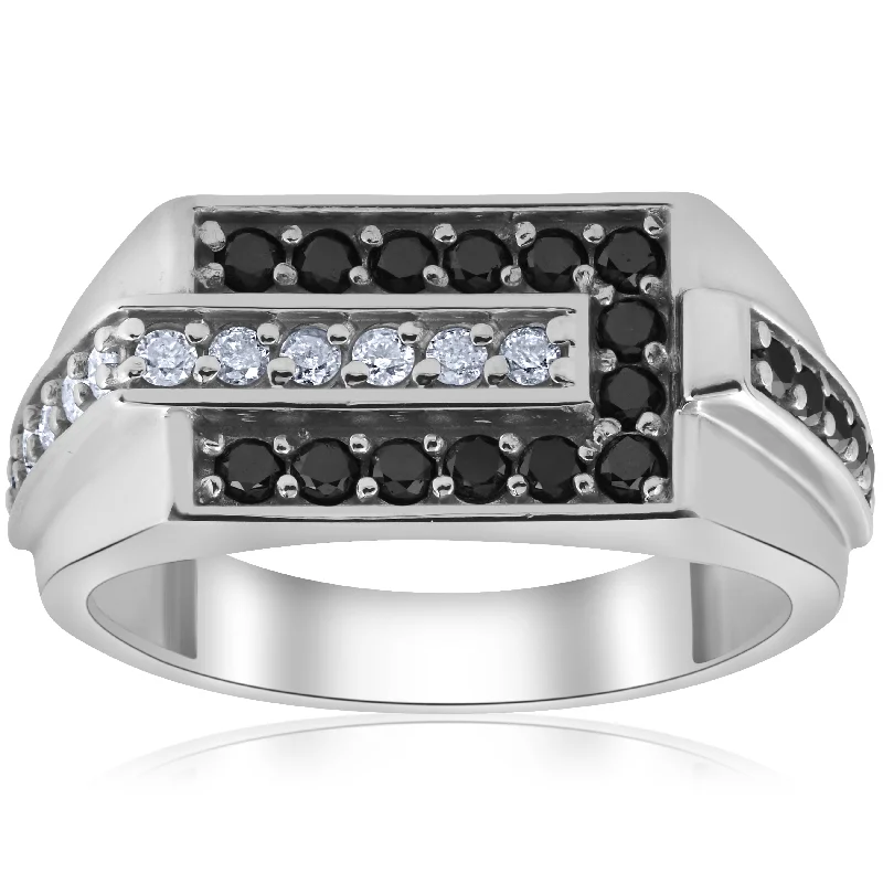 Women’s unique sapphire engagement rings-Mens 5/8ct Black & White Diamond Wedding Ring 10k White Gold