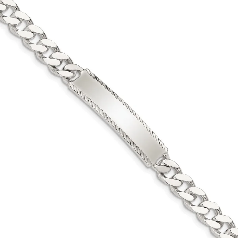 Women’s silver bracelets-Sterling Silver Diamond-cut Engraveable Curb Link ID Bracelet-WBC-QID104-7