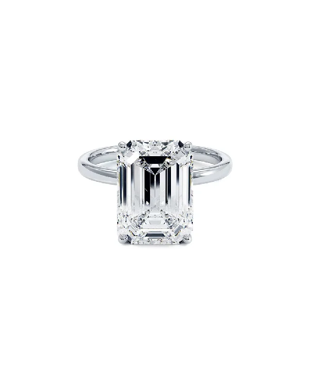 Women’s small diamond engagement rings-This Lab Grown Diamond Ring Features A 4.02 Carat Emerald Cut Center Lab Grown Diamond In G Color, Vs2 Clarity. This Ring Is In 14 Karat White Gold.