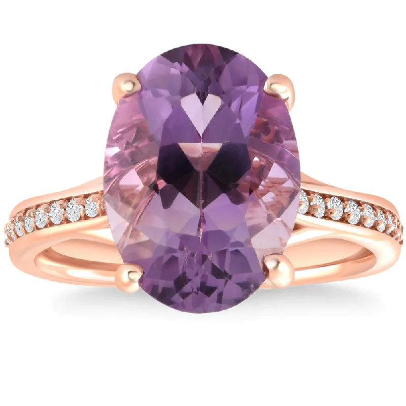 Women’s stackable engagement rings-4 1/5Ct TW Amethyst & Diamond Ring in White, Yellow, or Rose Gold