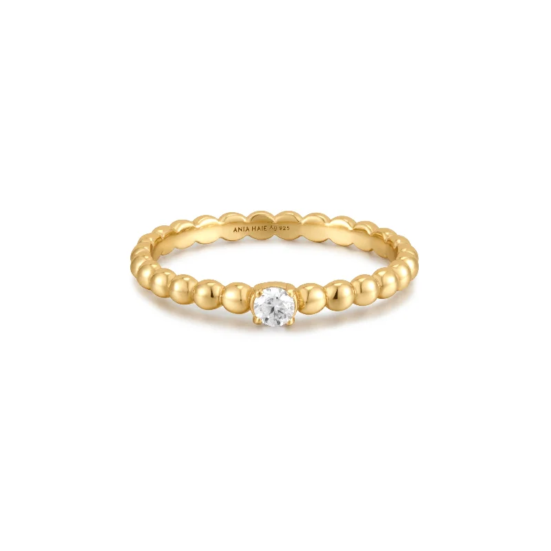 Women’s promise rings-Gold Cubic Zirconia Round Dome Ring