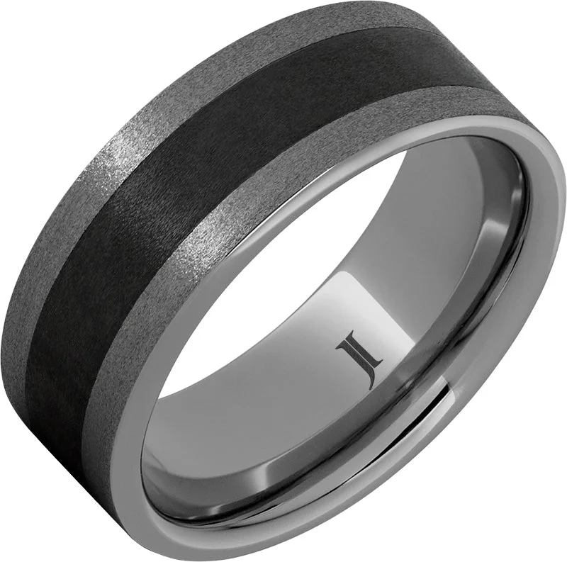 Women’s forever rings-Rugged Tungsten™ Ring With Black Ceramic Inlay and Stone Finish