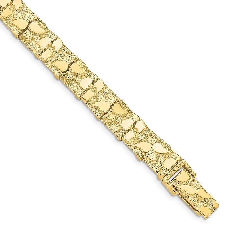 Women’s lucky bracelets-10k Yellow Gold 10.0mm NUGGET Bracelet, 7"