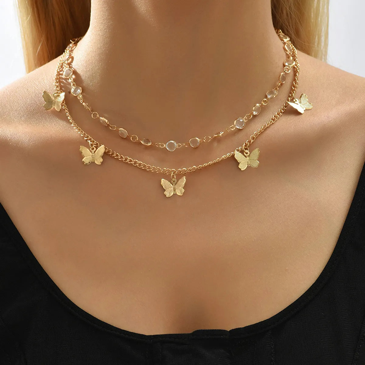 Women’s multi-strand necklaces-Fashion Butterfly Rhinestones Alloy Wholesale Necklace