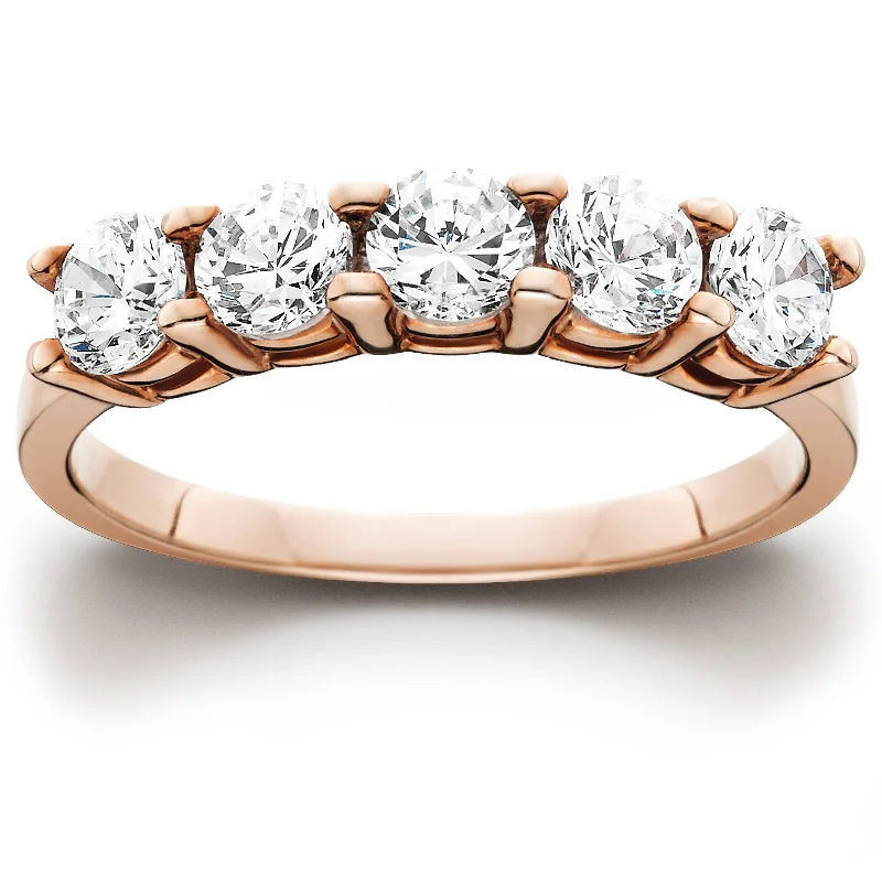 Women’s engagement rings with unique settings-1 1/2CT 5 Stone Diamond Wedding Ring 14K Rose Gold