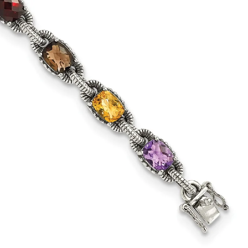 Women’s sparkling bracelets-Sterling Silver Amethyst/Citrine/Garnet/Peridot/Smoky Quartz Bracelet-WBC-QTC296