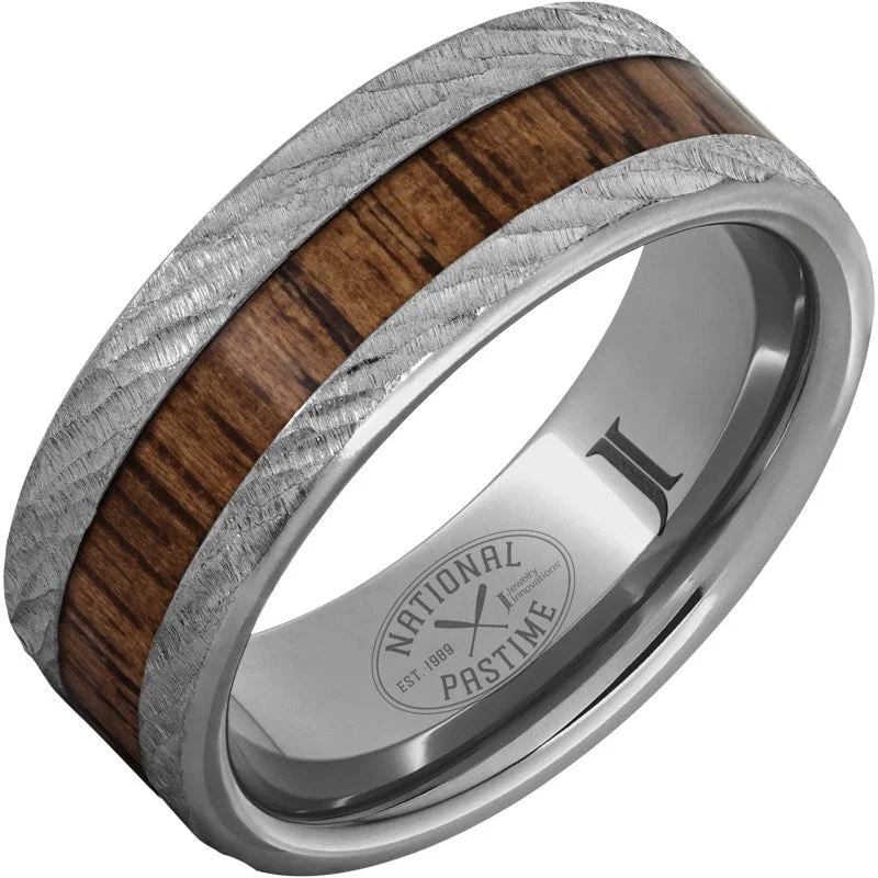 Women’s wedding ring sets-National Pastime Collection™ Rugged Tungsten™ Ring with Hickory Vintage Baseball Bat Wood Inlay and Bark Finish