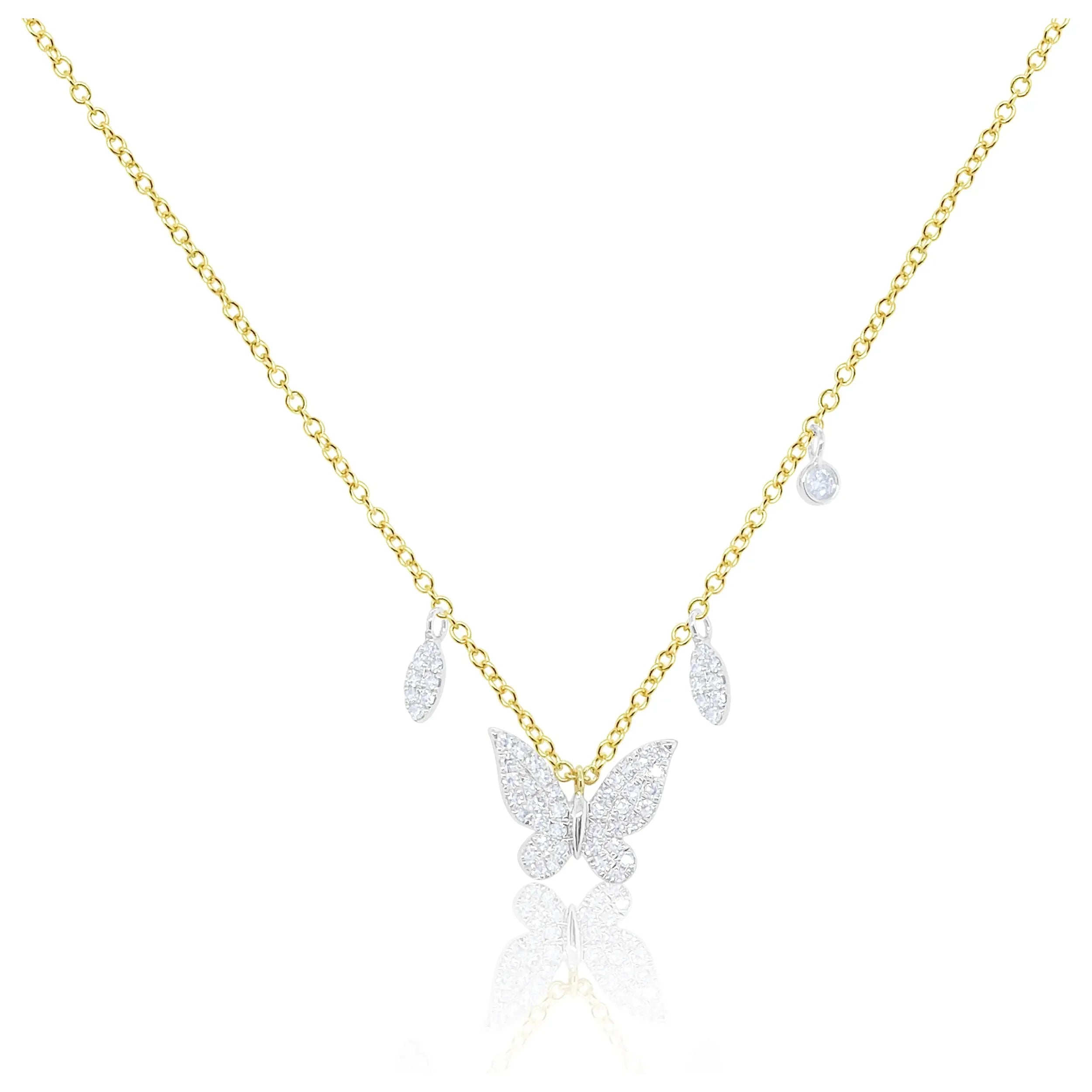 Women’s celestial necklaces-Meira T Diamond Butterfly Charm Necklace Yellow Gold