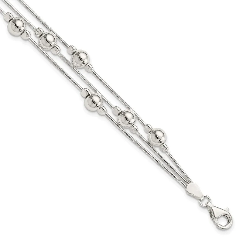 Women’s stacked bangles-Sterling Silver Polished Bead Snake Chain Bracelet-WBC-QG3344-7.5