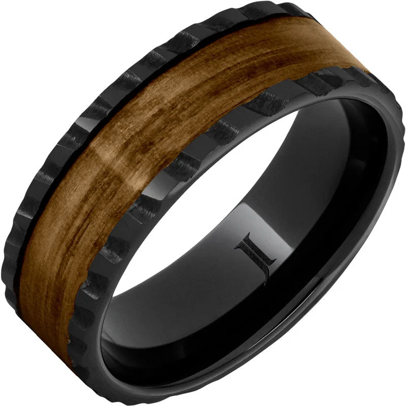 Women’s sapphire engagement rings-Barrel Aged™ Black Diamond Ceramic™ Ring with Bourbon Wood Inlay