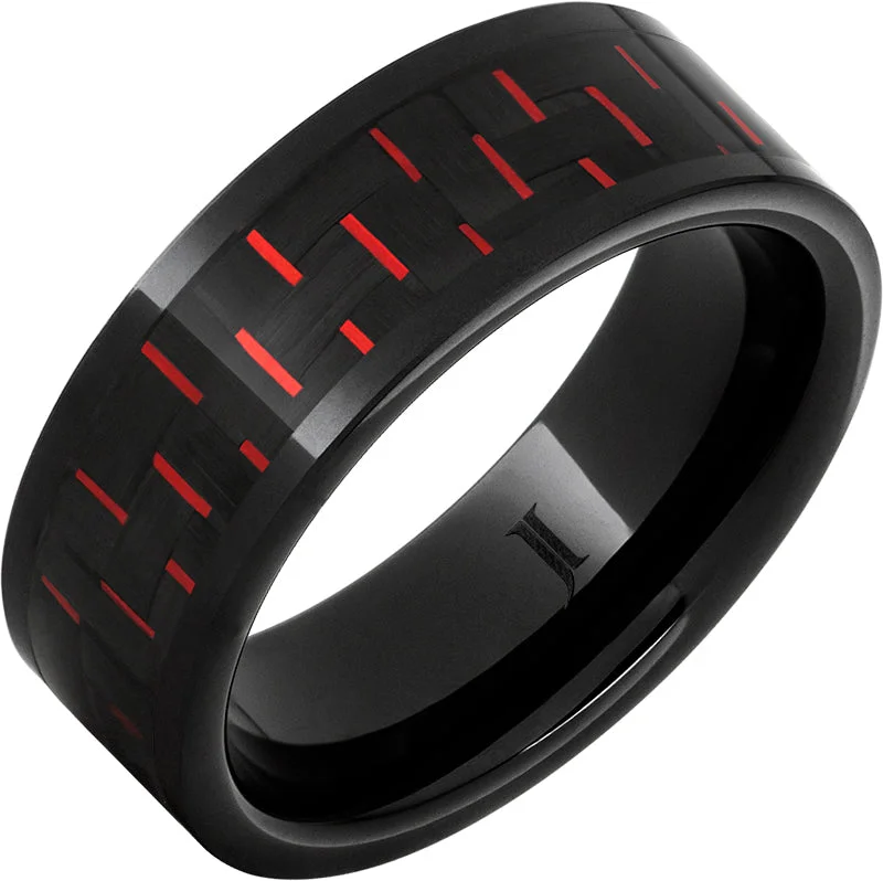 Women’s diamond rings-Black Diamond Ceramic™ Red Carbon Fiber Inlay Ring