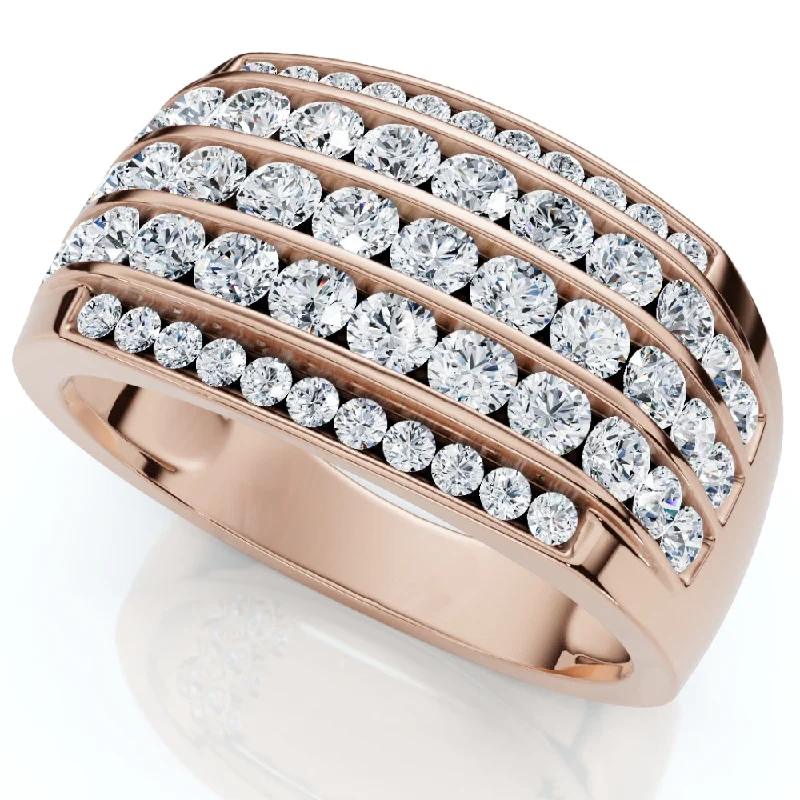 Women’s rose cut engagement rings-2Ct Diamond Ring Men's Wide Multi Row in 10k White, Yellow, or Rose Gold