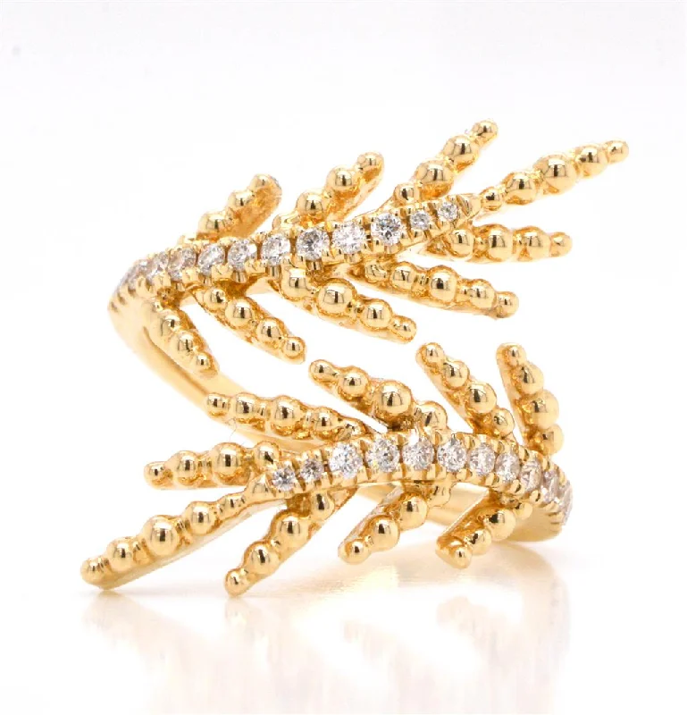 Women’s diamond engagement rings-14K Yellow Gold Leaf Motif Diamond Ring