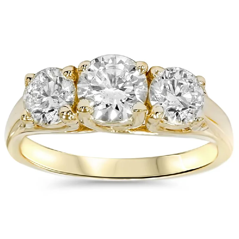 Women’s unique sapphire engagement rings-1 3/8ct Gold Three Stone Diamond Ring 14K Yellow Gold