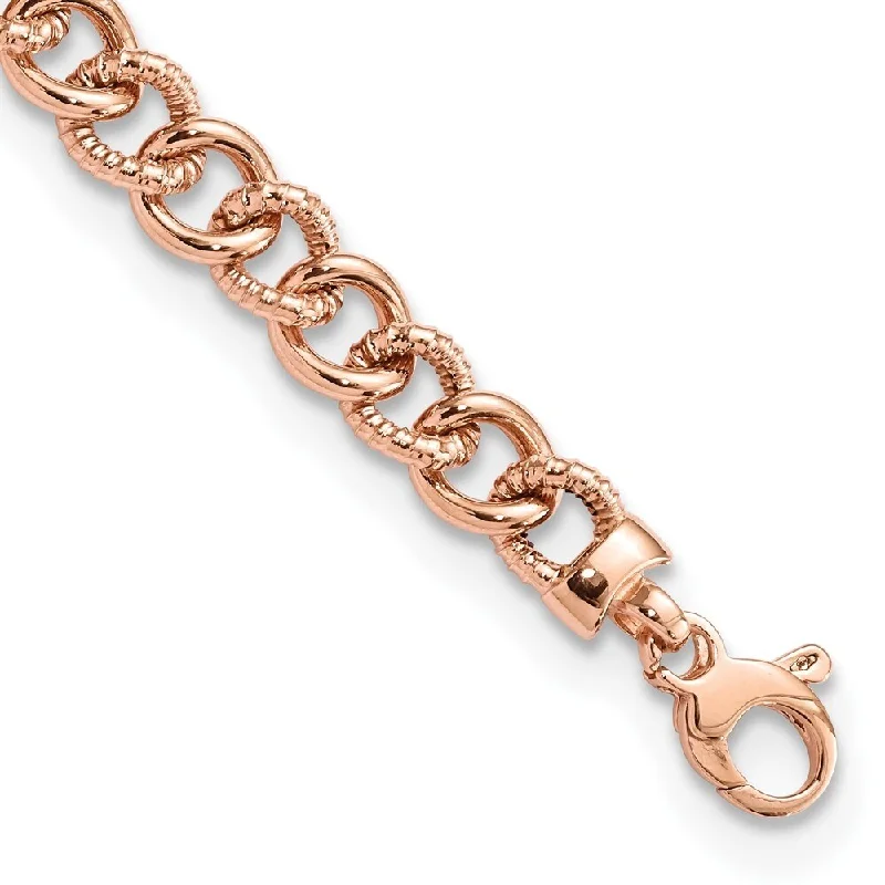 Women’s custom engraved bangles-14k Rose Gold And Textured Fancy Link Bracelet, 7.5" (W-8mm)