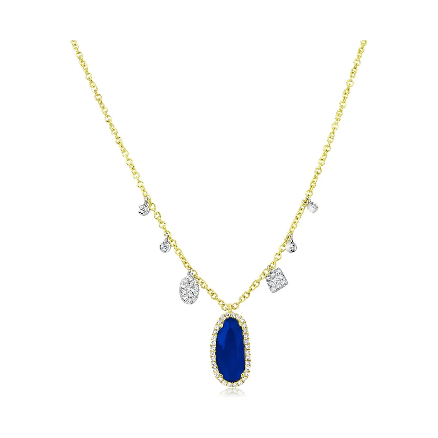 Women’s minimalistic chain necklaces-Meira T Sapphire Pendant with Diamond Side Charms