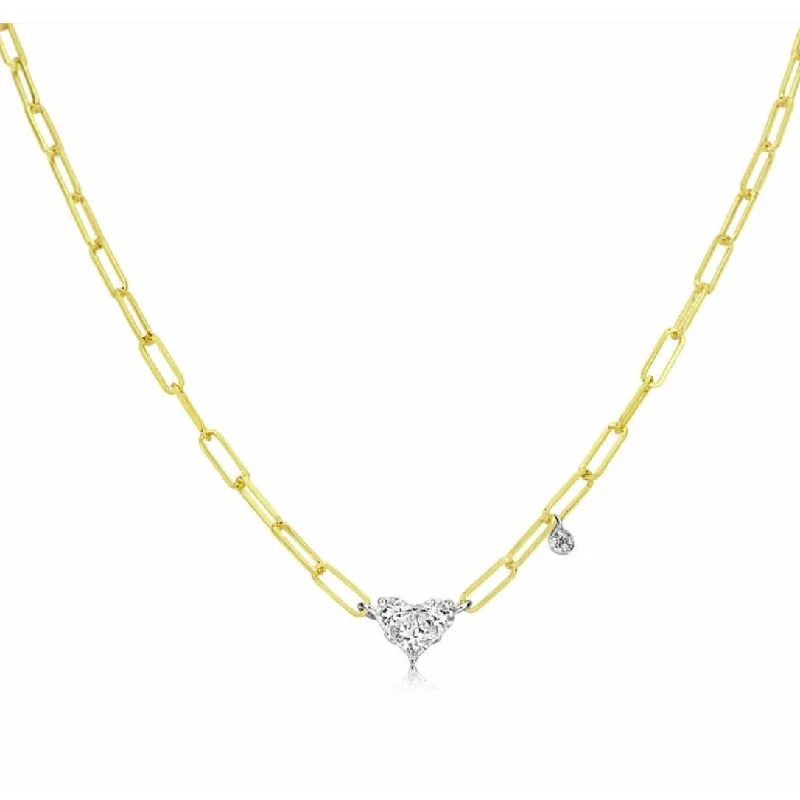 Women’s statement necklaces-Meira T Diamond Heart Necklace with Paper Clip Chain