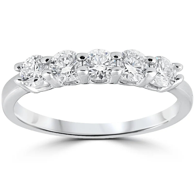 Women’s large engagement rings-1/2ct Diamond Five Stone Wedding Ring 14K White Gold