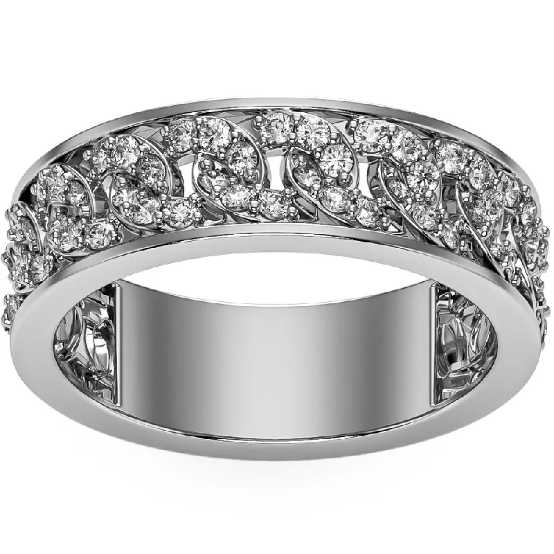 Women’s unique engagement rings-1 1/4Ct Diamond Ring Men's Curb Chain Band in 10k White, Yellow, or Rose Gold