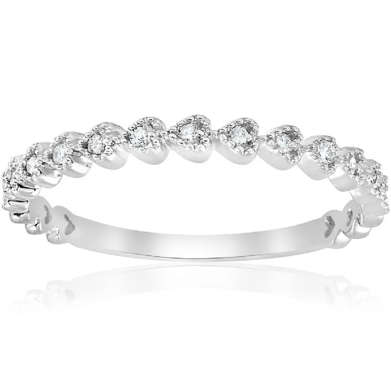 Women’s halo engagement rings-Stackable Diamond Wedding Ring 14k White Gold