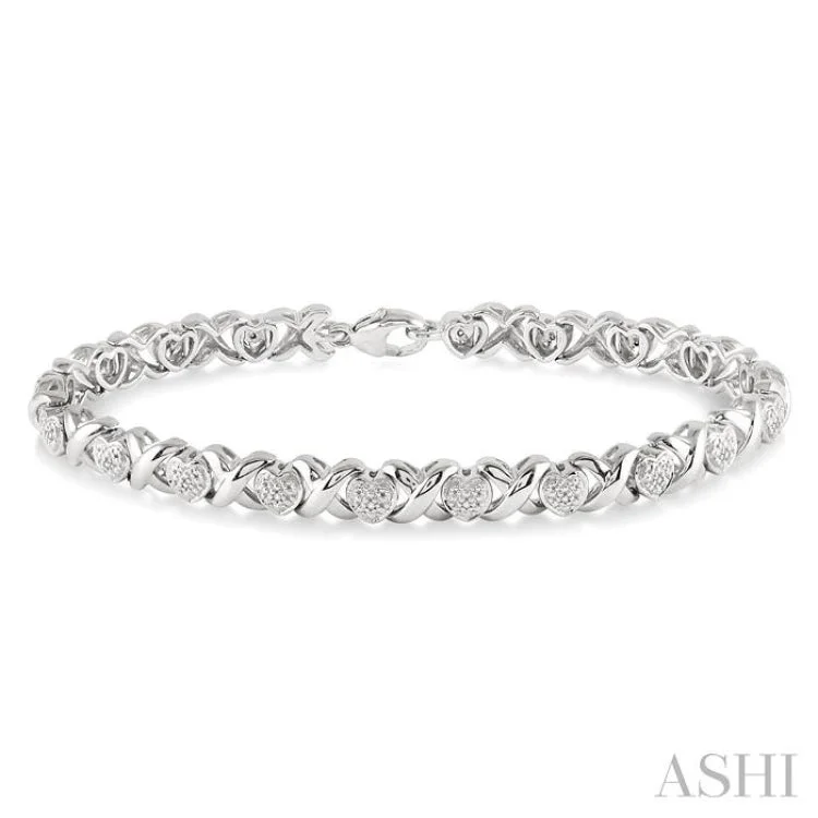 Women’s bridal bracelet sets-1/10 Ctw 'X' and Heart Shape Single Cut Diamond Bracelet in Sterling Silver