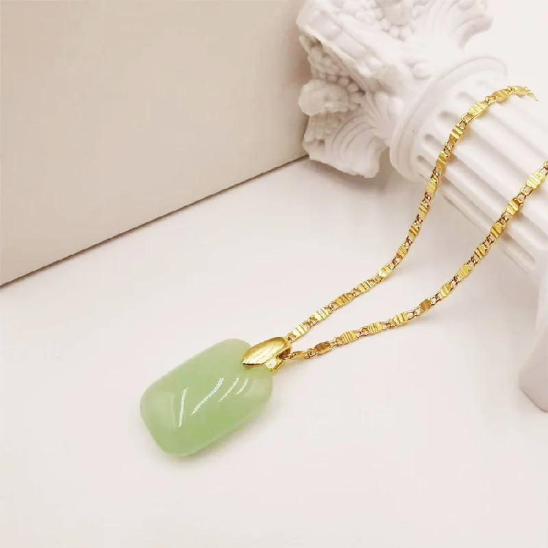 Women’s diamond choker necklaces-Chinoiserie Square Titanium Alloy Plating Inlay Imitation Jade Women's Pendant Necklace