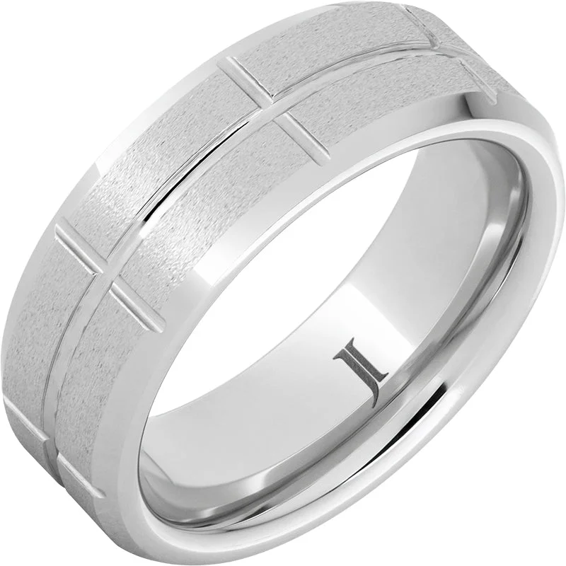 Women’s gold rings-Grid - Stone Finish Grid Pattern Serinium® Ring