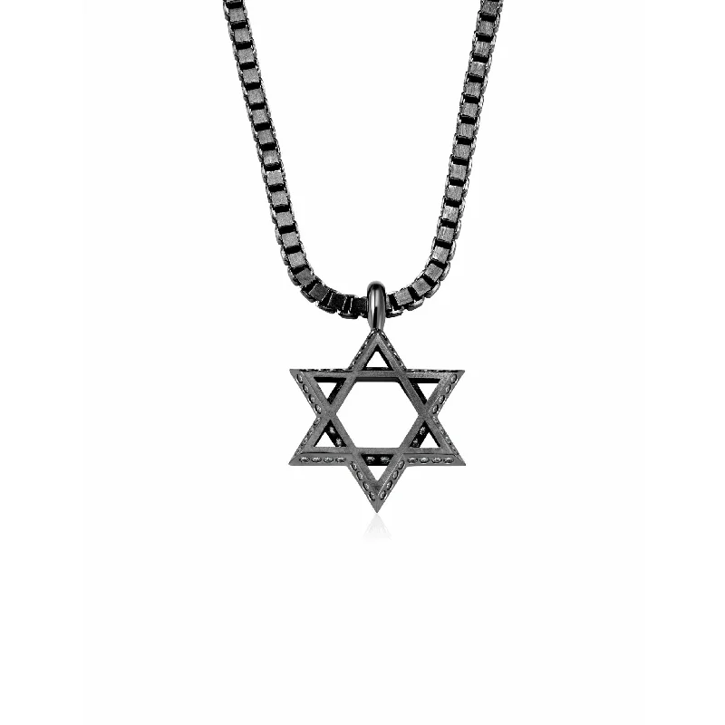 Women’s crystal charm necklaces-CRISLU Mens Matte Box Chain  Star of David Necklace with Baguette CZ In Black Rhodium