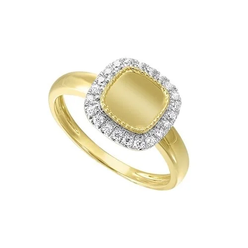 Women’s engraved rings-Diamond Medallion Cushion Signet Ring in 14k Yellow Gold (1/5ctw)