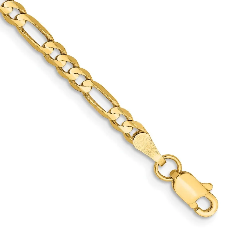 Women’s gold cuff bracelets-14k Yellow Gold 3mm Concave Open Figaro Chain Bracelet, 7"