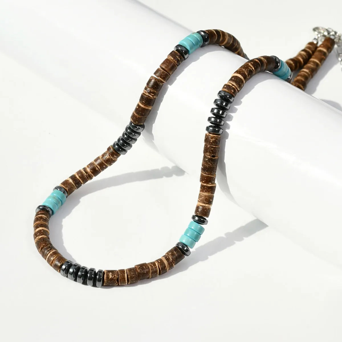 Women’s colorful necklaces-Casual Handmade Geometric Artificial Gemstones Turquoise Beaded Silver Plated Men's Necklace