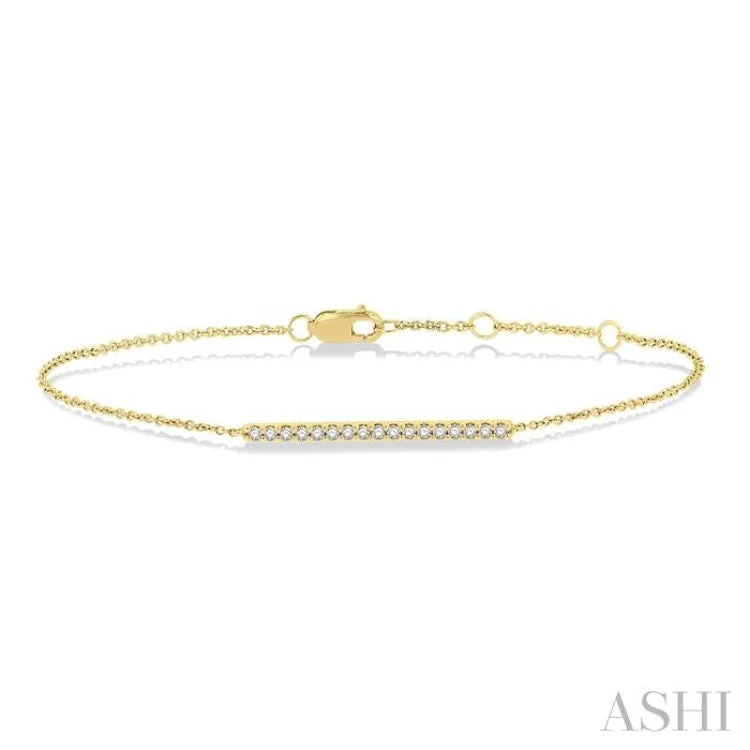 Women’s silver cuff bracelets-1/6 ctw Round Cut Diamond Petite Bar Bracelet in 10K Yellow Gold