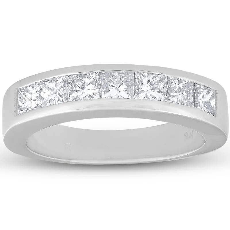 Women’s engagement rings with detailed band-1 Ct Princess Cut Channel Set Diamond Wedding Ring 14K White Gold