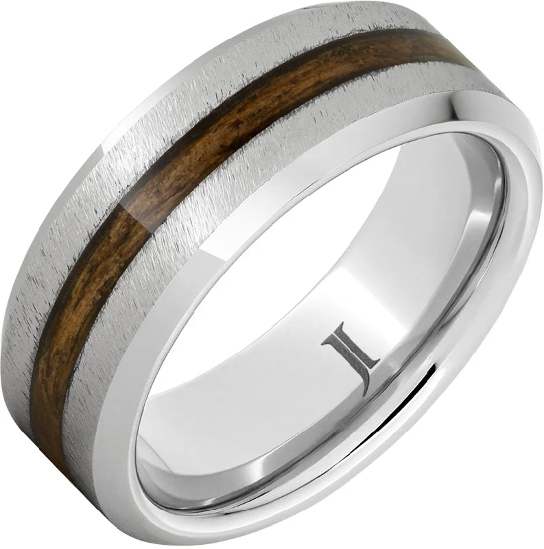 Women’s pearl rings-Barrel Aged™ Serinium® Ring with Bourbon Wood Inlay and Grain Finish