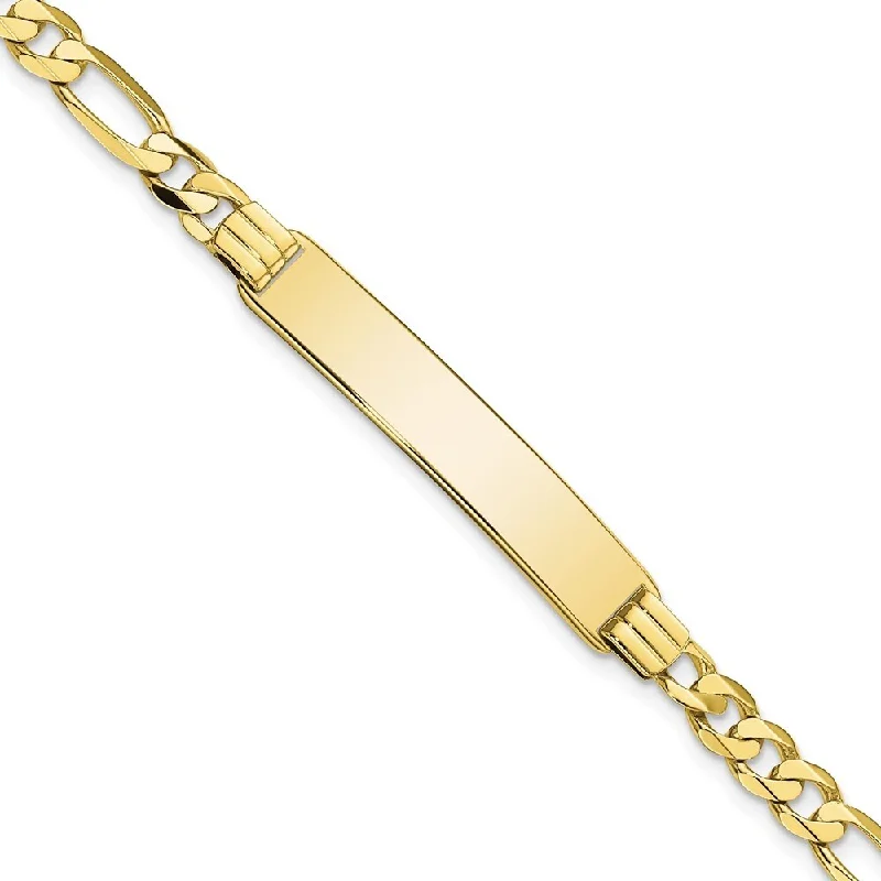 Women’s handcuff bracelets-10k Yellow Gold Figaro Link ID Bracelet, 7" (W-6.61mm)