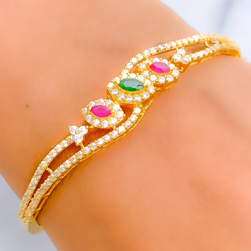 Women’s stackable bracelets-Dazzling Triple Marquise 22k Gold CZ Bangle Bracelet