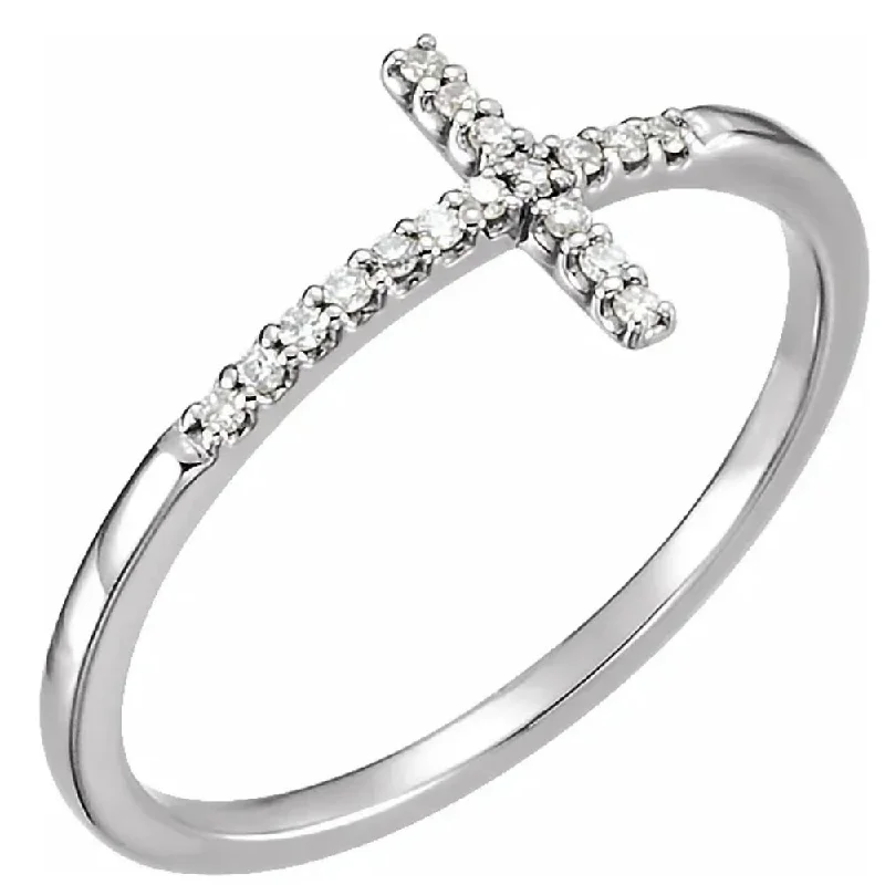 Women’s pear-shaped engagement rings-White Gold Sideways Cross Diamond Ring