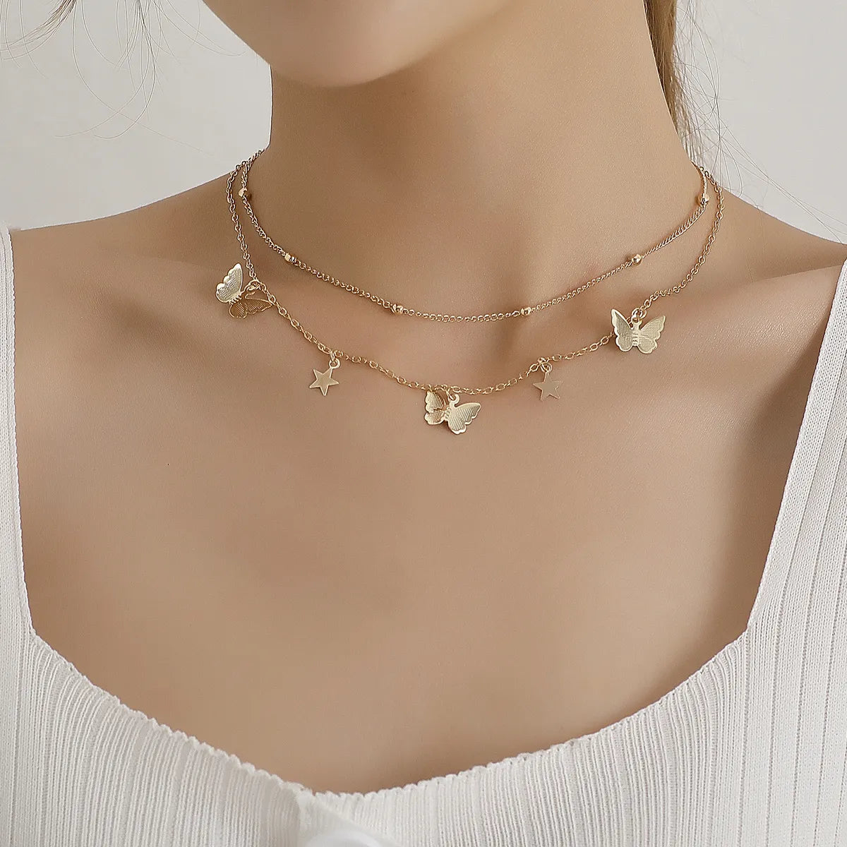 Women’s choker necklaces-Simple Style Star Butterfly Alloy Plating Women's Layered Necklaces