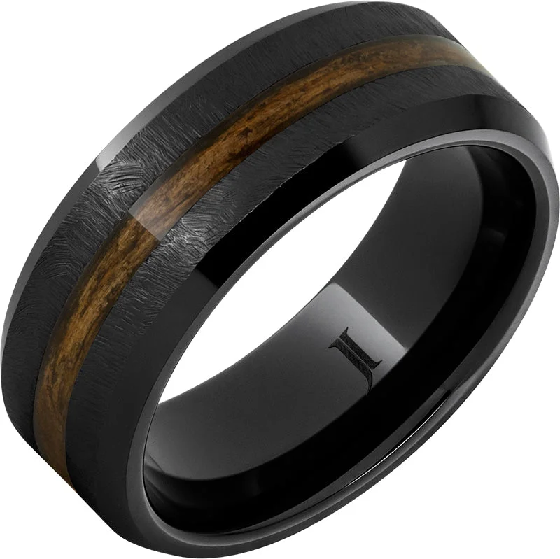 Women’s vintage engagement rings-Barrel Aged™ Black Diamond Ceramic™ Ring with Bourbon Wood Inlay and Grain Finish