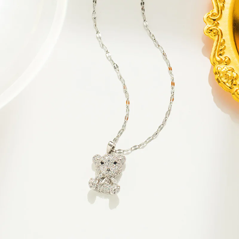 548 Full Diamond Bear Necklace Silver