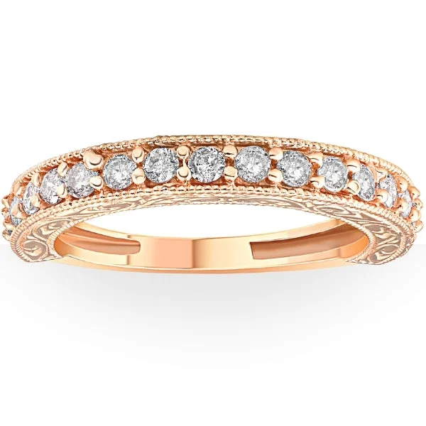 Women’s elegant princess-cut engagement rings-1/2ct Vintage Diamond Rose Gold Wedding Ring 14K