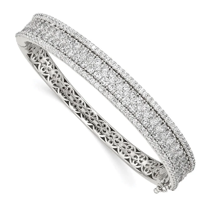 Women’s tennis bracelets-925 Sterling Silver Cubic Zirconia Hinged Bangle Bracelet